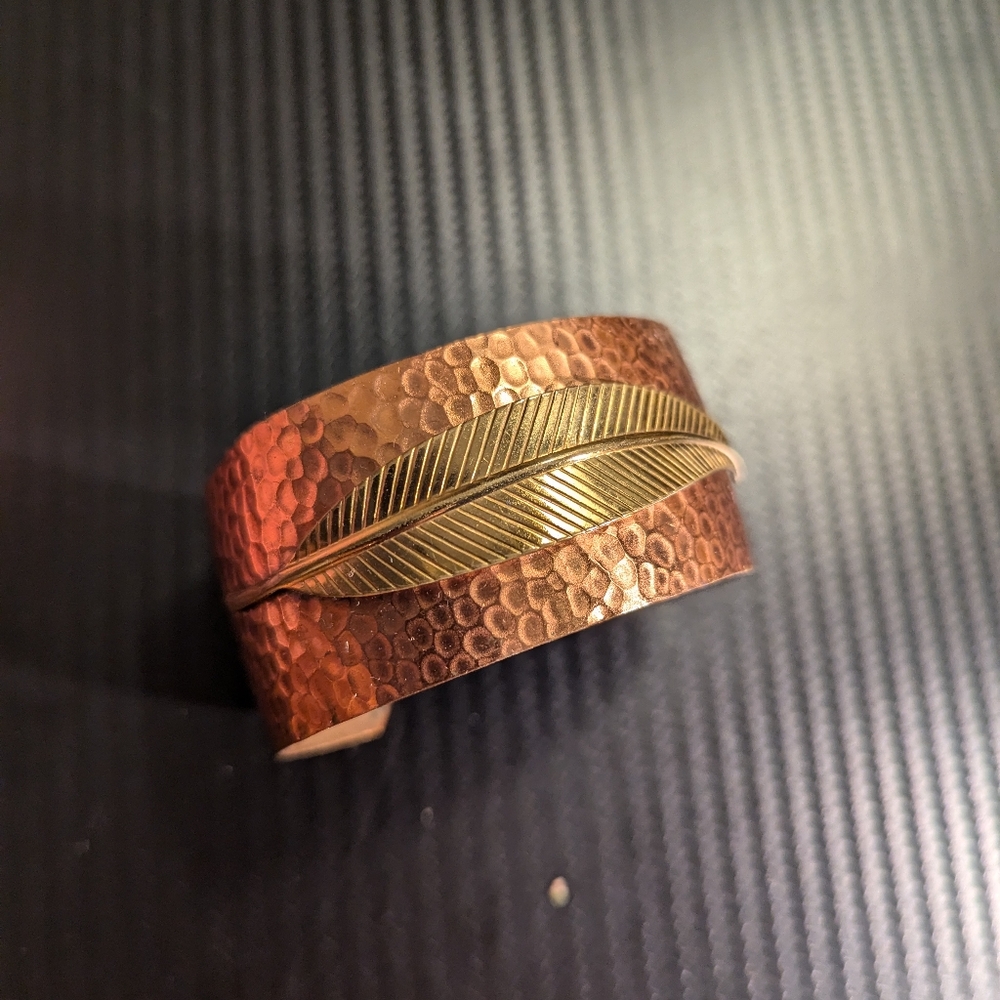 Genuine Copper Brass Leaf Cuff Bracelet